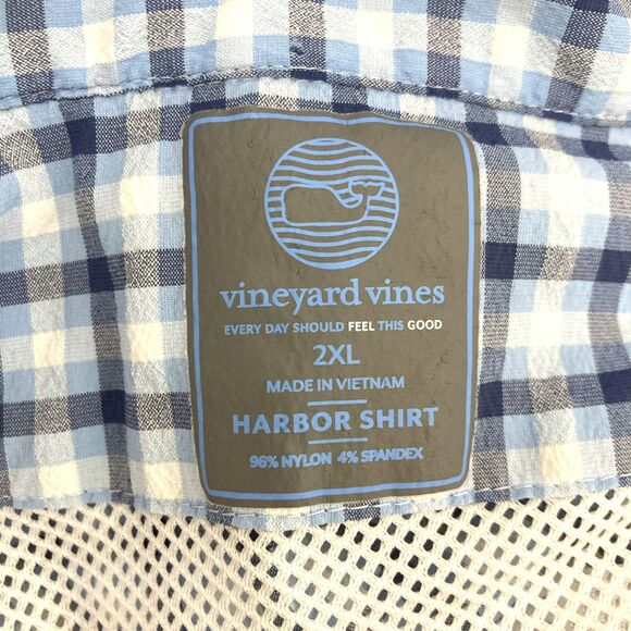 Vineyard Vines Harbor Shirt 2XL Performance Fishing Gingham Blue UPF Vented - Picture 15 of 16